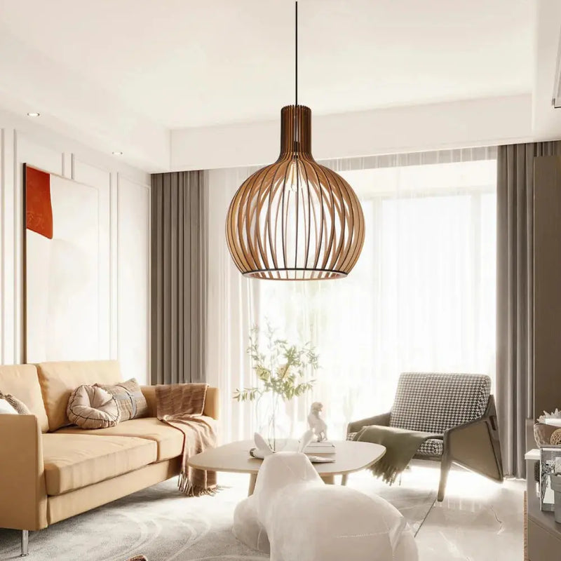 Suspension Danoise EleganteGlow – Luminaire Scandinave LED minimaliste en bois