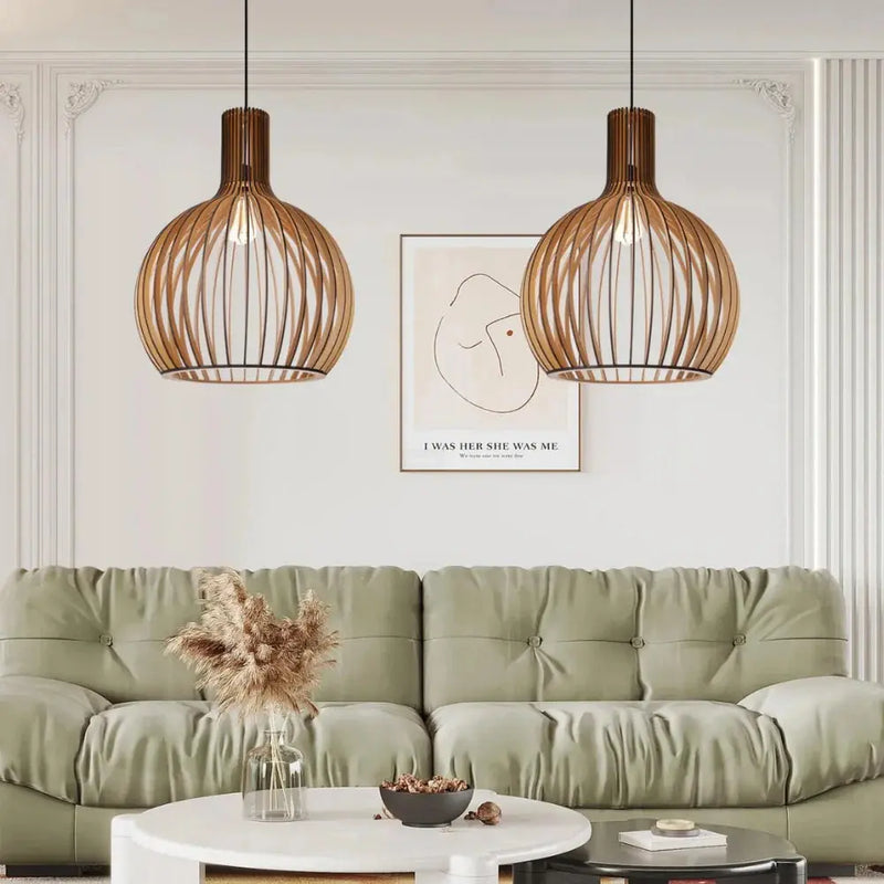 Suspension Danoise EleganteGlow – Luminaire Scandinave LED minimaliste en bois