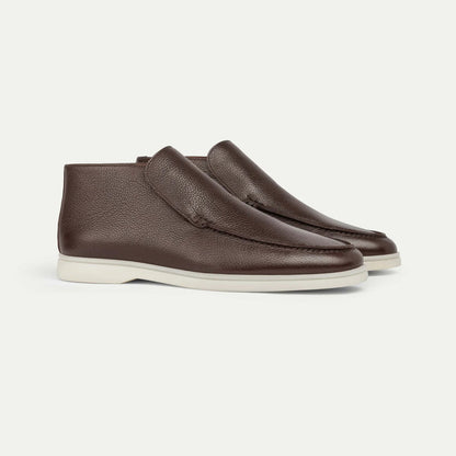 Brown Suede Slip-On Mocs with Lightweight Contrast Soles for Versatile Style