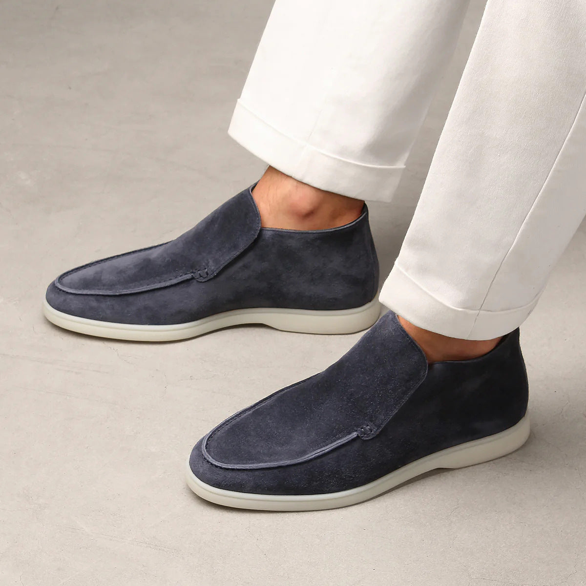 Brown Suede Slip-On Mocs with Lightweight Contrast Soles for Versatile Style