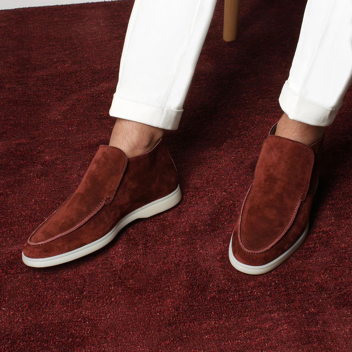 Brown Suede Slip-On Mocs with Lightweight Contrast Soles for Versatile Style