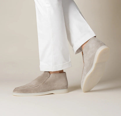 Brown Suede Slip-On Mocs with Lightweight Contrast Soles for Versatile Style