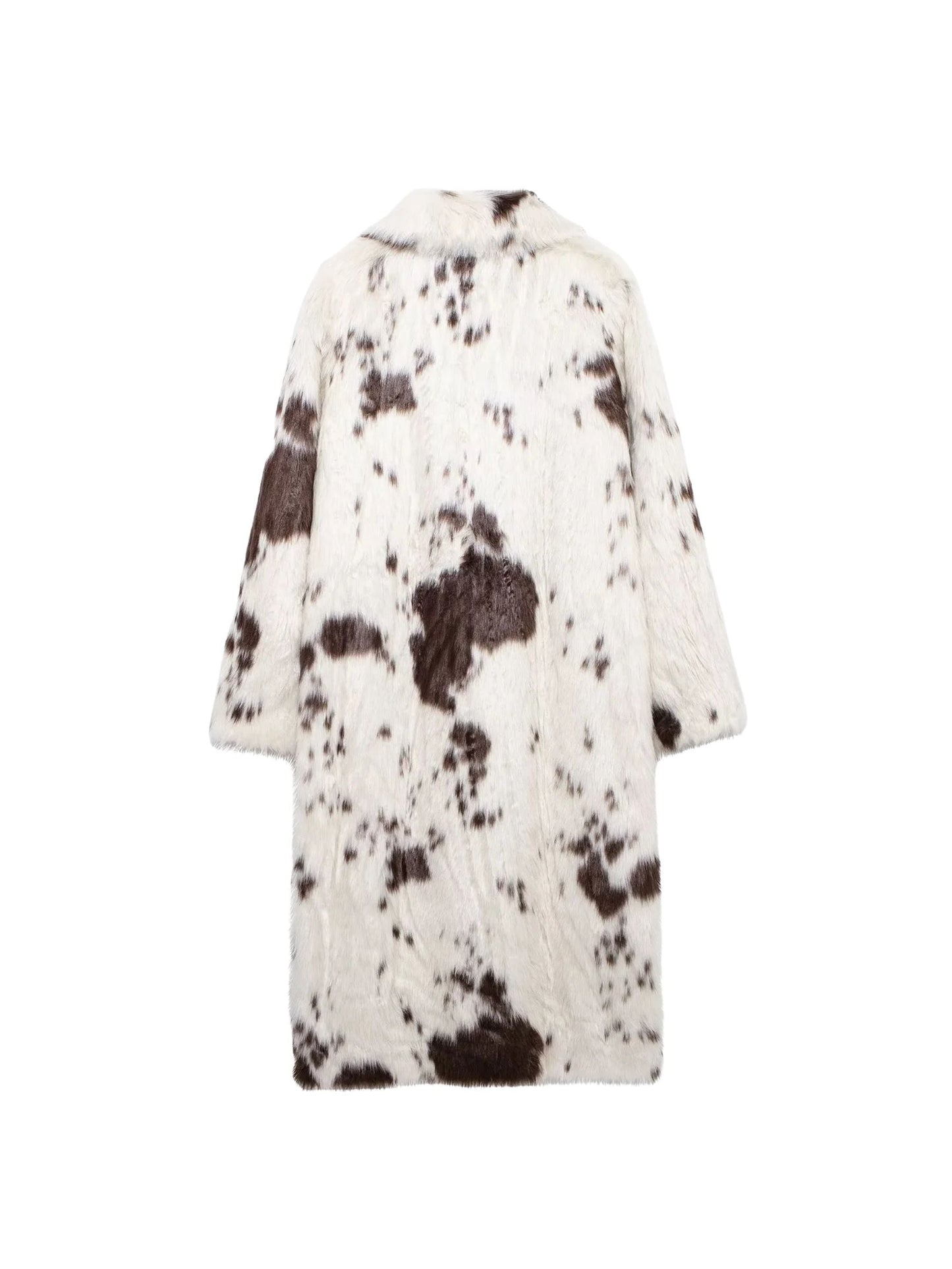 Dallas Faux Fur Cow Print Coat – Cozy Longline Jacket for Bold Fashion Statements