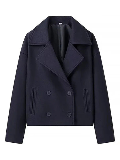 Double Breasted Cropped Women's Coat with Classic Lapels – Versatile Layer for Casual and Formal Style