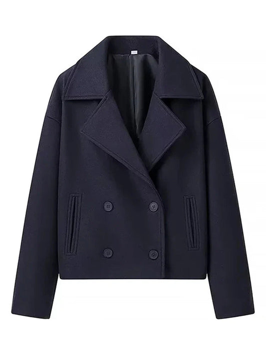 Double Breasted Cropped Women's Coat with Classic Lapels – Versatile Layer for Casual and Formal Style