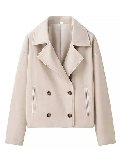 Double Breasted Cropped Women's Coat with Classic Lapels – Versatile Layer for Casual and Formal Style
