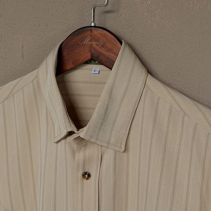 Men's Dress Shirt with Classic Stripe Design – Modern Fit, Structured Point Collar, Versatile Style for Casual and Formal Wear