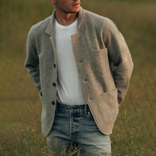 Men's Wool Knit Jacket - Tailored Cardigan Style with Oversized Pockets for Warmth and Comfort