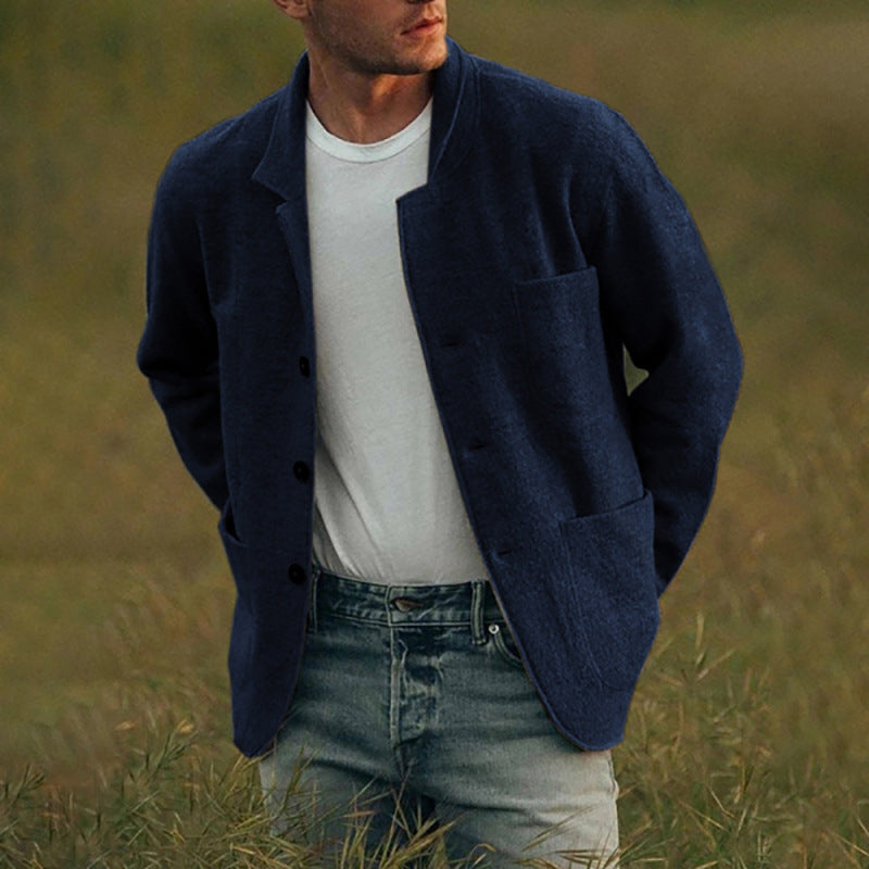 Men's Wool Knit Jacket - Tailored Cardigan Style with Oversized Pockets for Warmth and Comfort