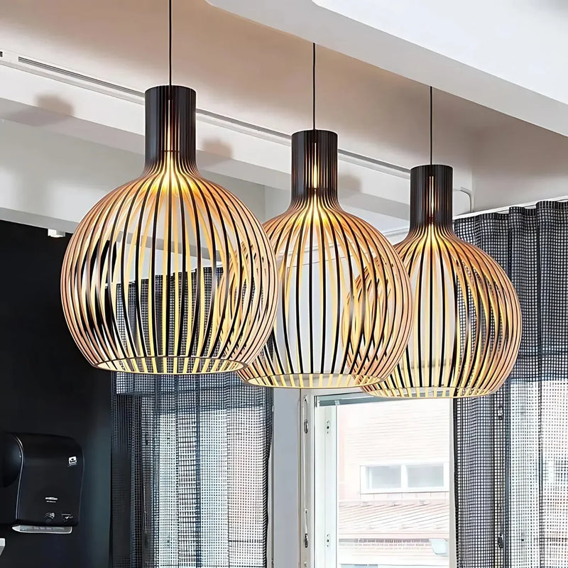 Suspension Danoise EleganteGlow – Luminaire Scandinave LED minimaliste en bois