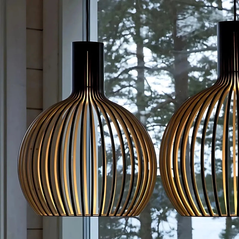 Suspension Danoise EleganteGlow – Luminaire Scandinave LED minimaliste en bois