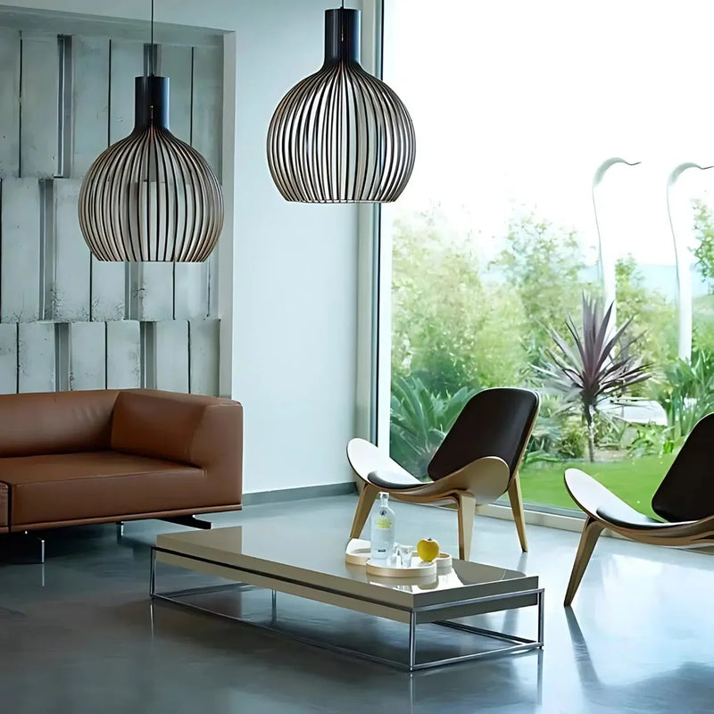 Suspension Danoise EleganteGlow – Luminaire Scandinave LED minimaliste en bois