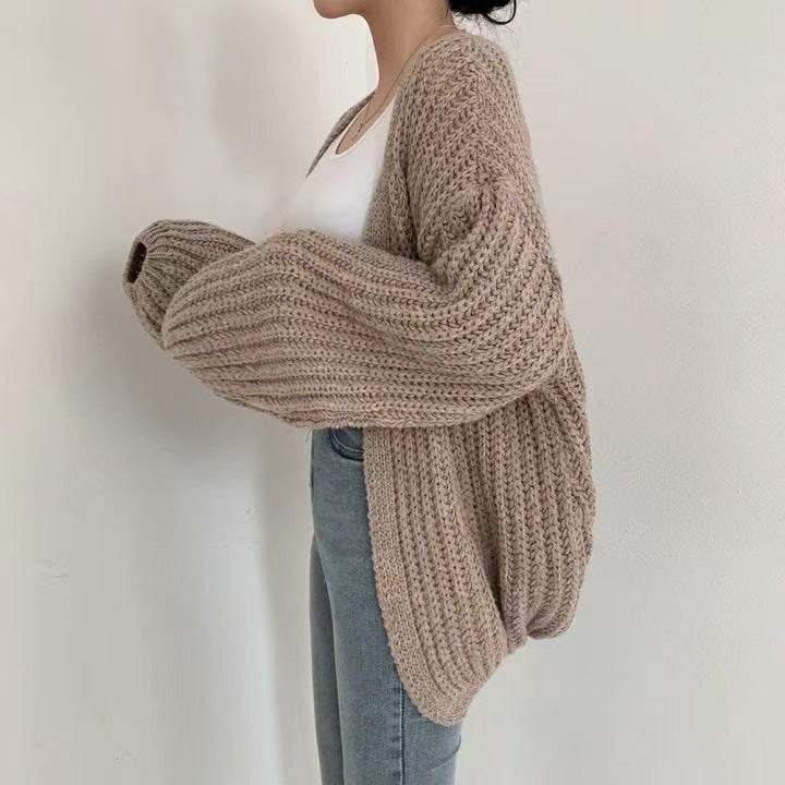 Oversized Chunky Knit Cardigan for Women with Balloon Sleeves – Cozy Layering Essential Womens Jumper