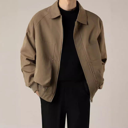 Structured Zip Jacket with Boxy Silhouette - Durable Fabric for Casual Wear, Minimalist Zip Front Design