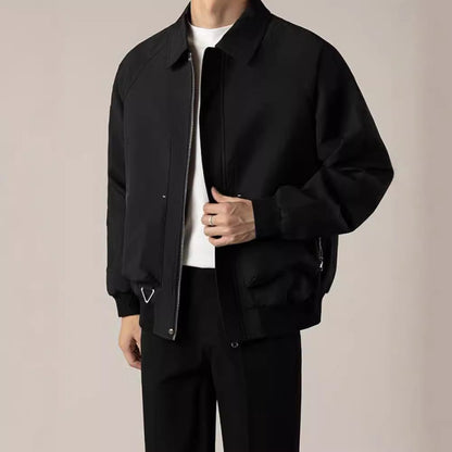 Structured Zip Jacket with Boxy Silhouette - Durable Fabric for Casual Wear, Minimalist Zip Front Design