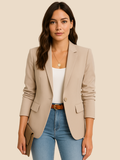 Kvinnoanpassad Blazer med Mockaliknande Yta – Elegant Arbetsklädsel och Avslappnad Chic