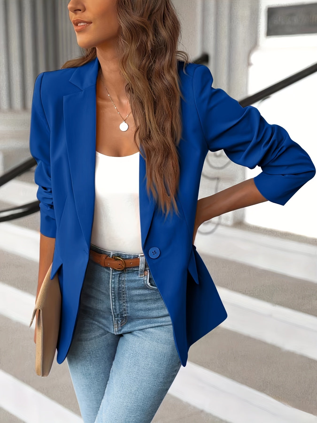 Kvinnoanpassad Blazer med Mockaliknande Yta – Elegant Arbetsklädsel och Avslappnad Chic