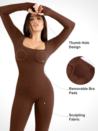 Seamless Smoothing Jumpsuit – Built-In Shapewear + Bra Support